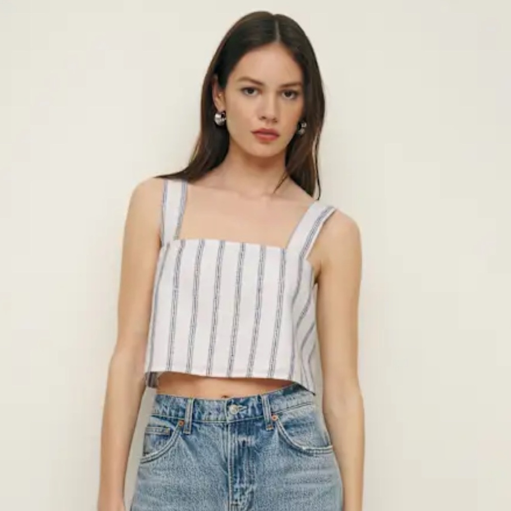 Reformation Lorin Linen Top Harbor Stripe - Size M